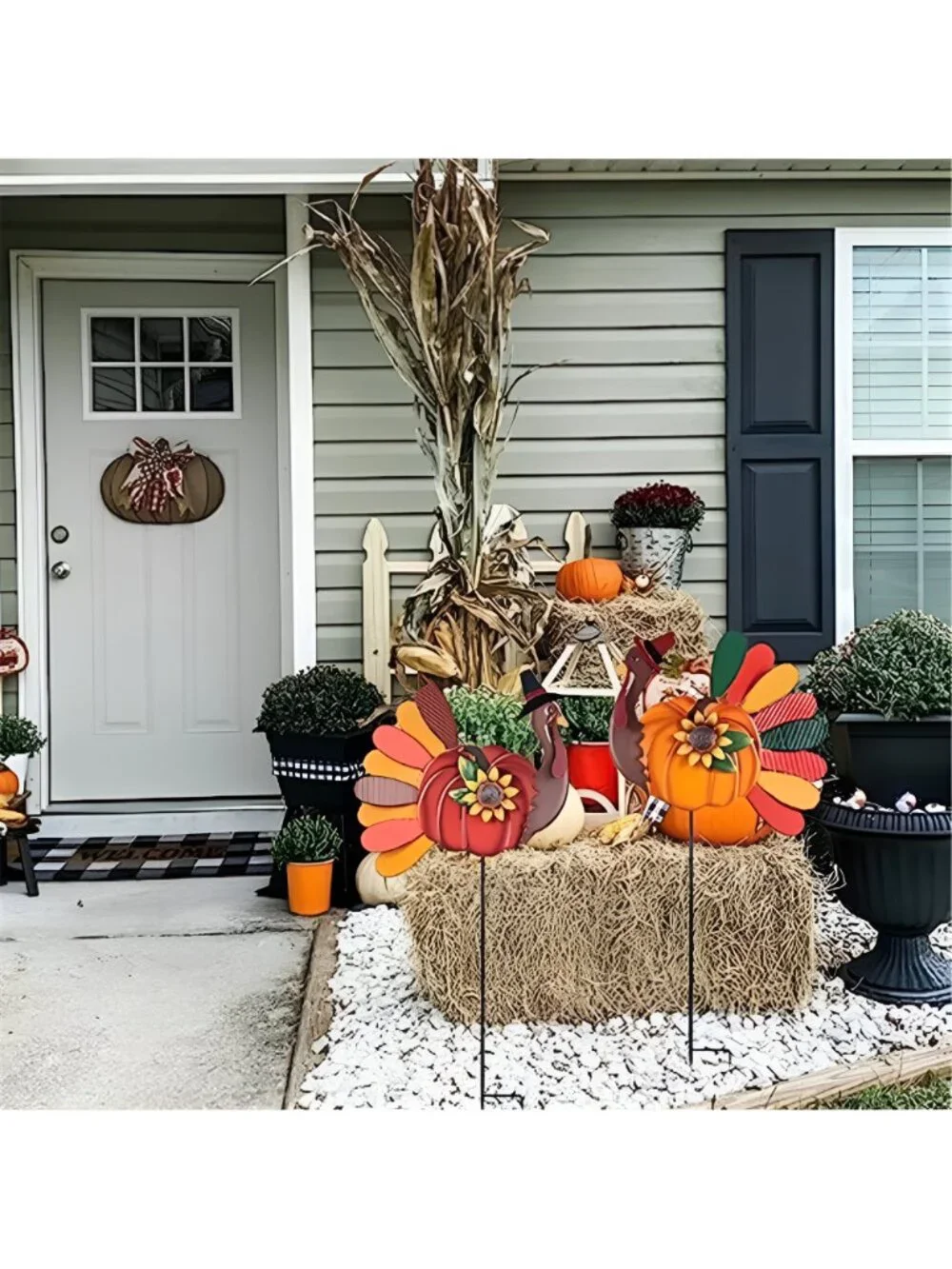 Thanksgiving Decorations Outdoor, Set of 2 Turkey Decorative Garden Stakes